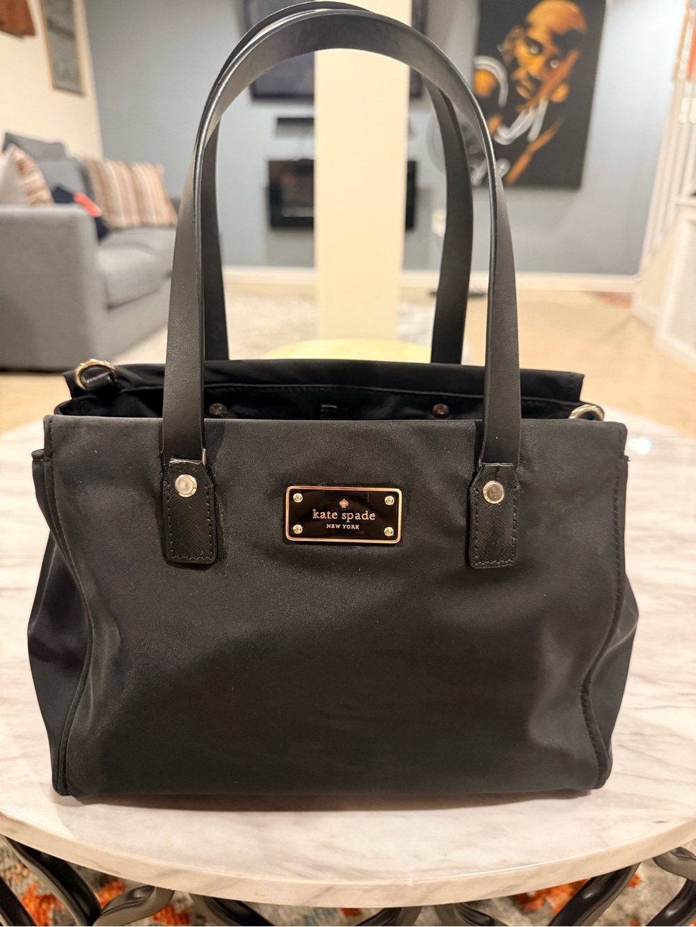 kate spade Black Tote with Gold Plaque
